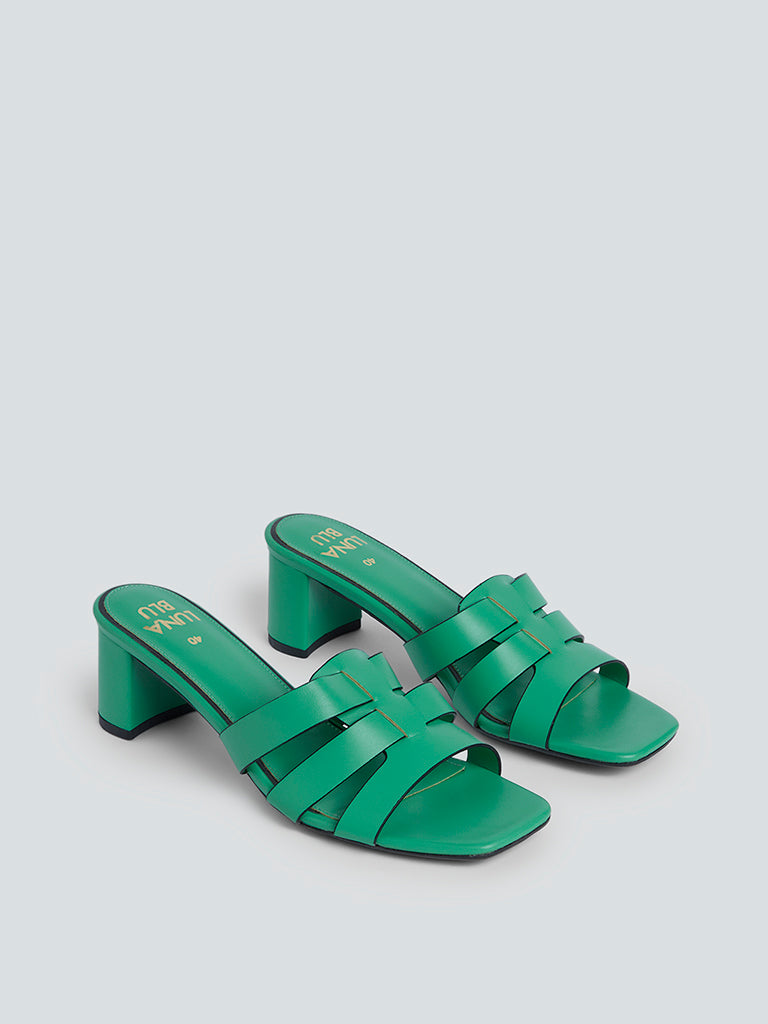 LUNA BLU Green Multi-Strap Heeled Sandals